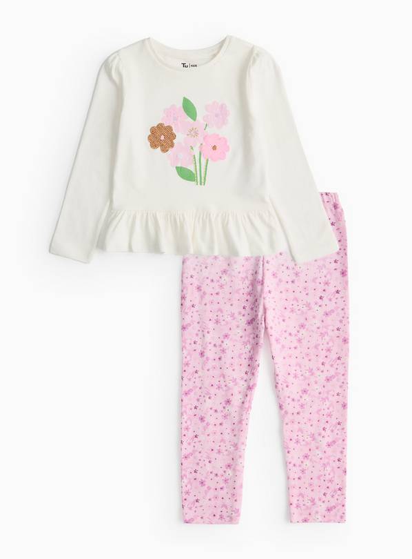 Cream & Pink Floral Jersey Top & Leggings Set 4-5 years